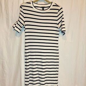 Banana Republic Petite Knit Navy and White Striped Midi Dress